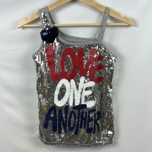 Justice Girls “Love One Another”‎ Sequin Silver Blue Red Tank Shirt Size 12